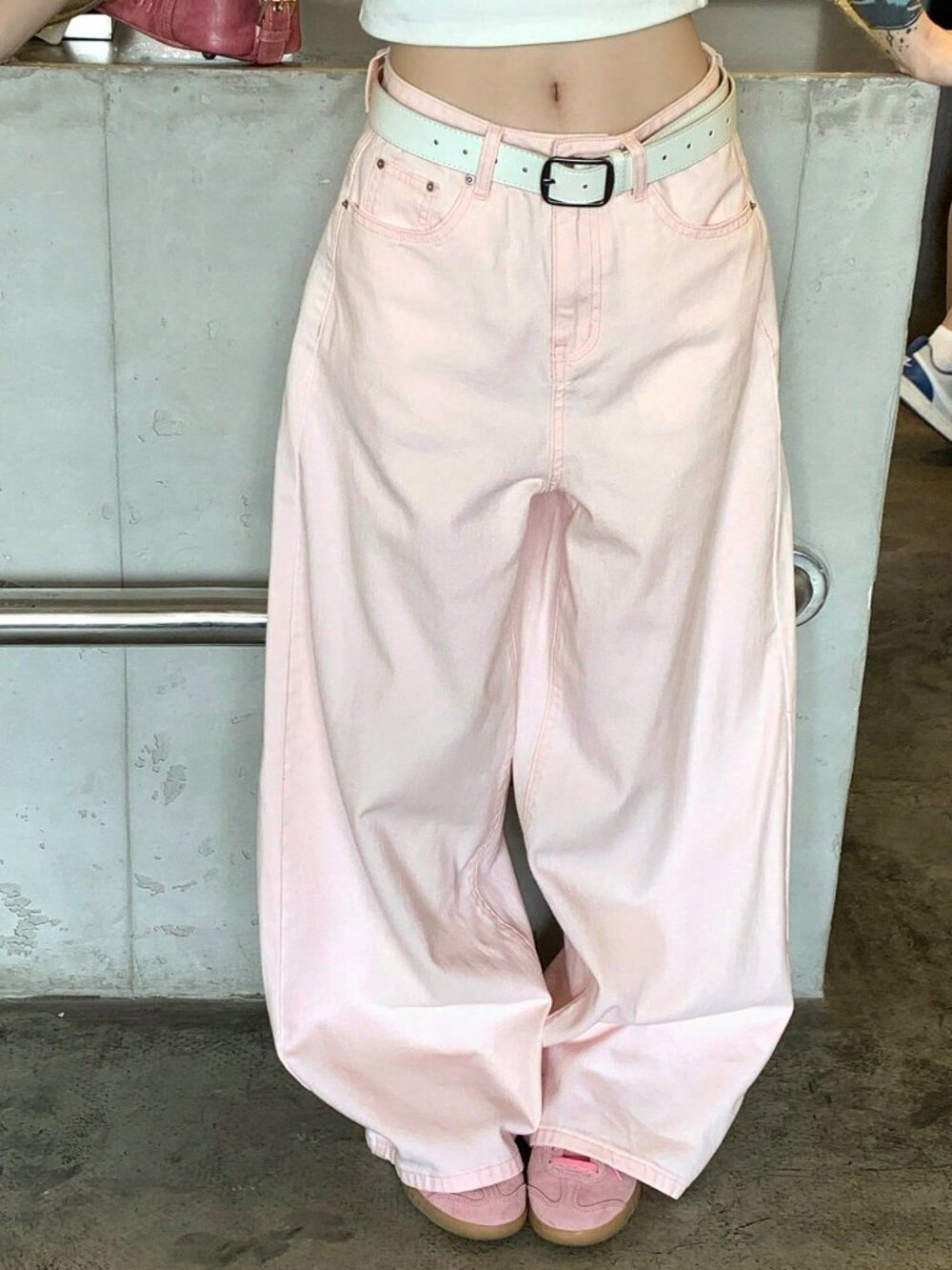 Pink Casual Women's Date Wear Wide Leg Straight Jeans